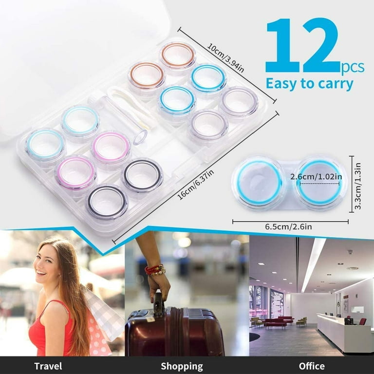 Contact Lens Case,Oweilan 2 Pack Portable Clear Contact Lens Care Box Holder  Container Soak Storage Kit for Travel&Home 