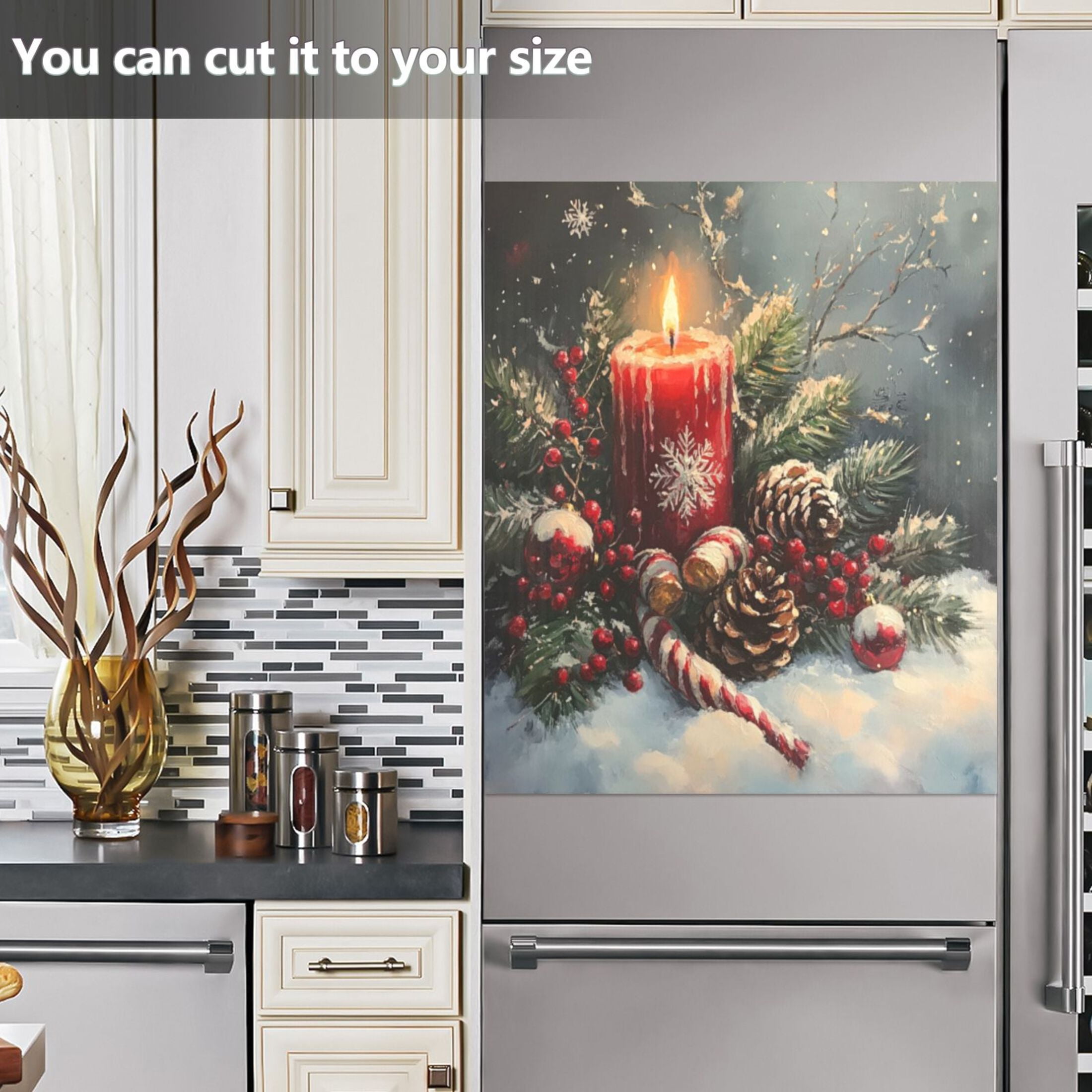 Dishwasher Magnetic Sticker 23x26 Inch Refrigerator Magnetic Sticker Washing Machine Magnetic Sticker Kitchen Panel Magnetic Sticker Home Decor Christmas Red Candle Picture