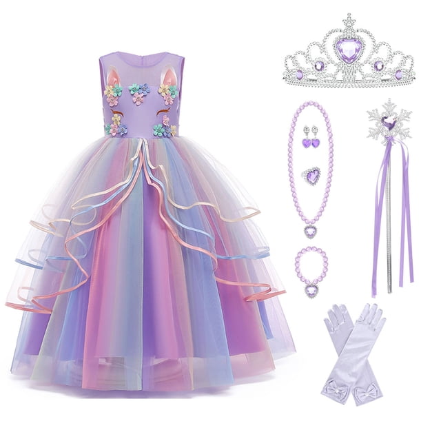 eKids Robe de Princesse pour Fille Longue en Tulle Robe de Demoiselle d'Honneur Costume Unicorn