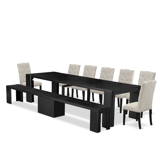 Luxe by East West Furniture 9-piece Dining Room Table Set a Rectangular Kitchen Table with a wooden Bench