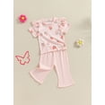 thumbnail image 3 of Bagilaanoe 2pcs Toddler Baby Girl Pants Set Print Short Sleeve T Shirt Tops + Flare Trousers 6M 12M 18M 24M 3T 4T Kids Casual Clothes, 3 of 7