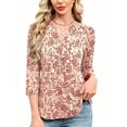 thumbnail image 5 of VDJ Womens Tops Dressy Casual Henley V-Neck Summer Tops Front Pleated Cute Red Floral Shirts Business Work Blouses Outfits Size M, 5 of 7