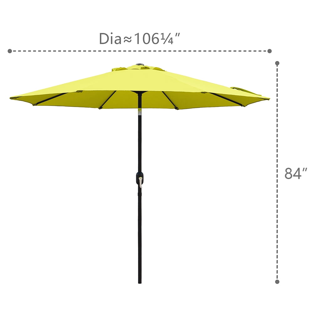 Kool Outdoor 9ft Patio Umbrella with Crank Handle and Push Button Tilt, Outdoor Market Umbrella with 8 Ribs - Yellow