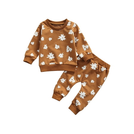 

Sunisery Newborn Baby Girl Long Sleeve Pullover Floral Sweatshirt Long Pant Outfits Autumn Winter Clothes Ginger 12-18 Months