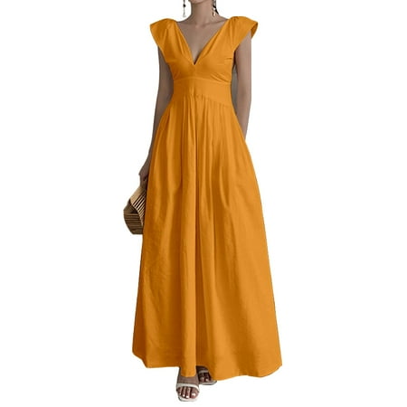 dress celmia sleeveless maxi waist neck casual deep summer