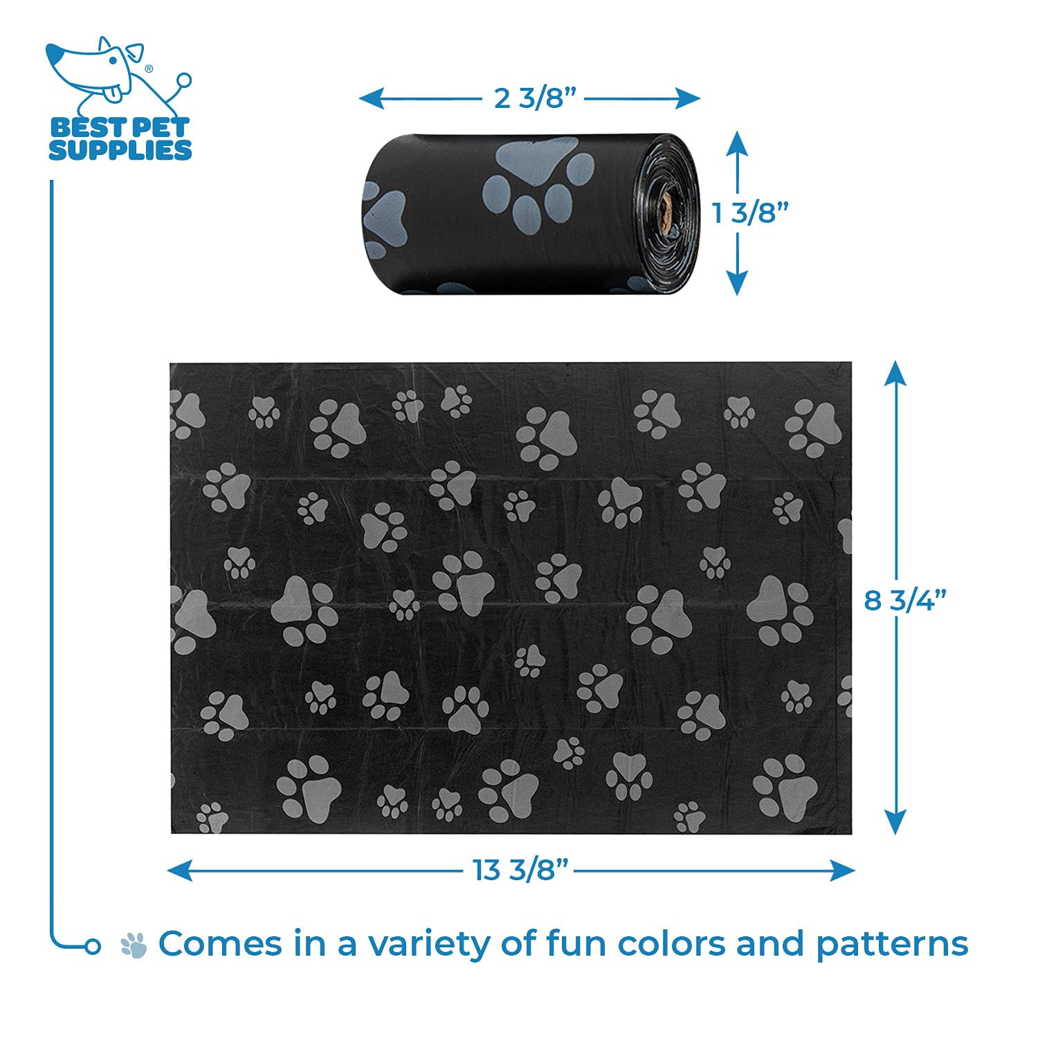 Best Pet Supplies Dog Poop Bags (240 Bags) for Waste Refuse Cleanup, Doggy Roll Replacements for Outdoor Puppy Walking and Travel, Leak Proof and Tear Resistant, Thick Plastic - Black