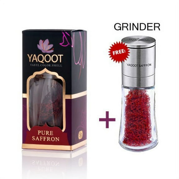 Yaqoot Organic Saffron Red Bunch Saffron Threads Spice Gift Set for Tea and Cooking 0.176 oz - Saffron Grinder