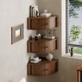 thumbnail image 2 of Fluted Corner Wall Cabinet Set of 3, Floating Corner Shelves with Sliding Doors, Wall Storage Organizer for Living Room, 2 of 8