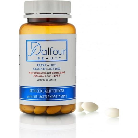Dalfour Beauty Ultra Glutathione Capsules with Hydrolyzed Collagen & Vitamin C – 2400mg High Absorption Antioxidant Support Supplement – 1600mg Reduced L-Glutathione Per Serving - 30-Day Supply