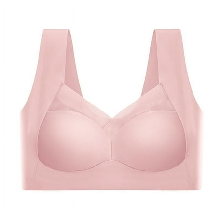 Nude mesh seamless Ice Silk fixed cup bra push up breast collection without steel ring sexy beauty back underwear for women Summer pink