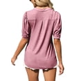 thumbnail image 3 of Summer Puff Sleeve Simple V-Neck Women Casual Blouse Tops, 3 of 5