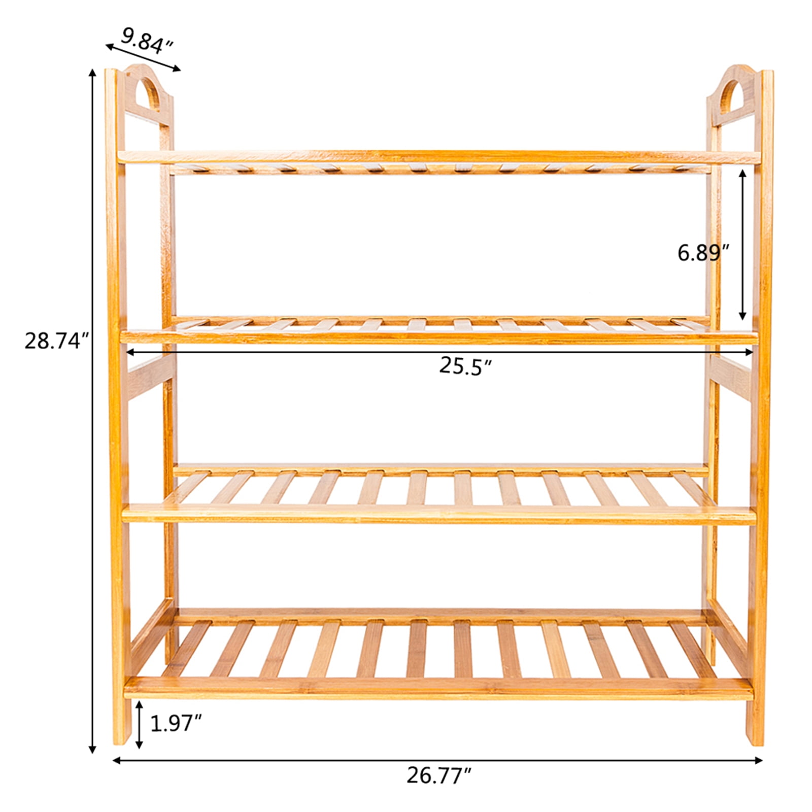 Concise 12-Batten 4 Tiers Bamboo Shoe Rack，Eco-Friendly and Adjustable Wood Color