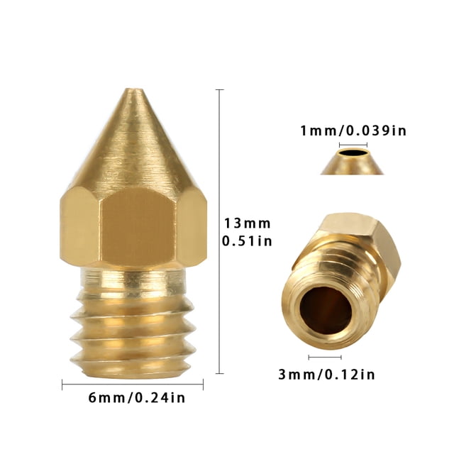 3D Printer Nozzle Brass Extrude Head Mini Portable Brass extrude head Nozzle Firm Printer Thread, 1.0mm/3mm