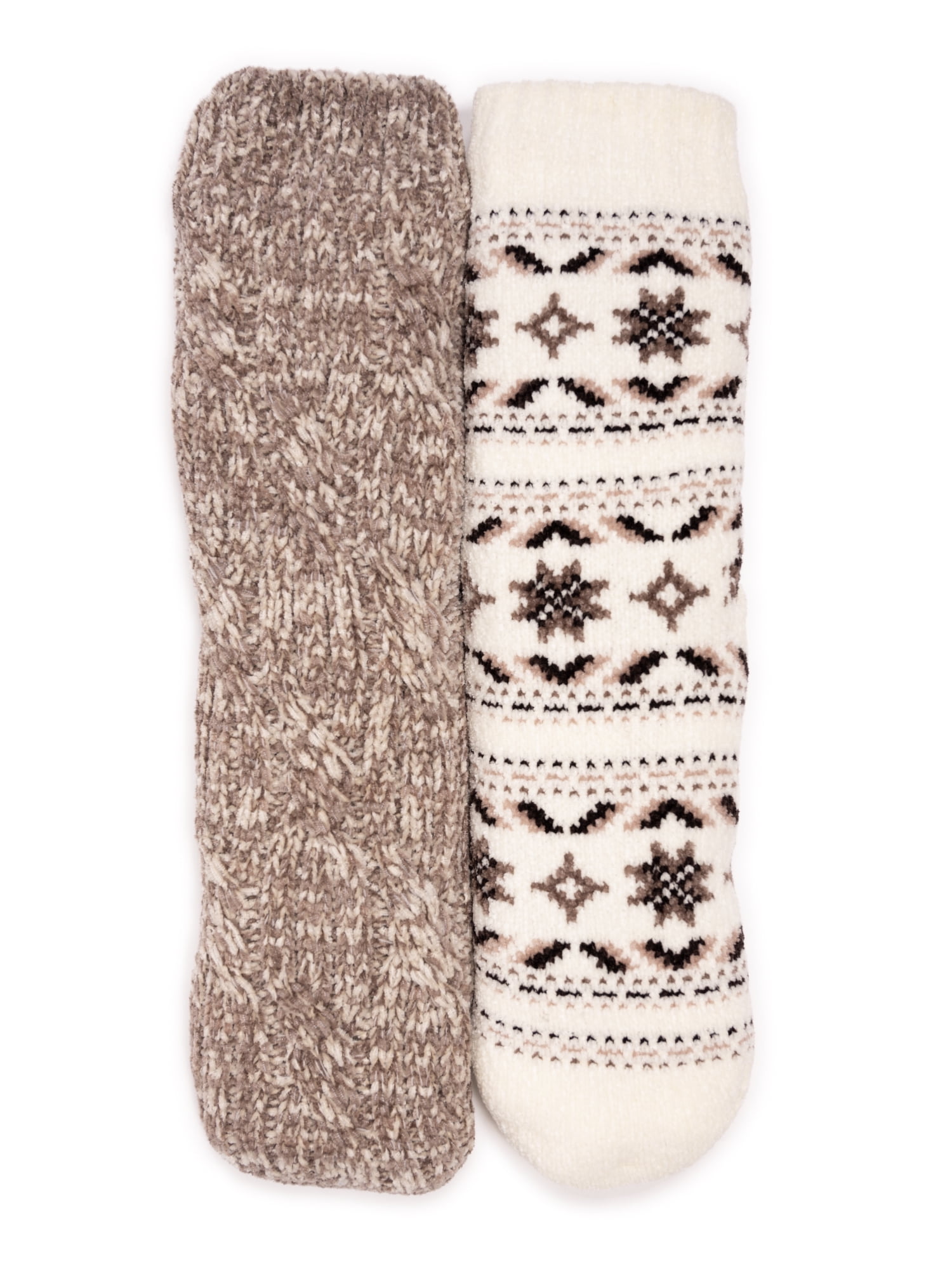 MUK LUKS Women's Tall Rib Cuff Cabin Socks, 2-Pack, S-XL