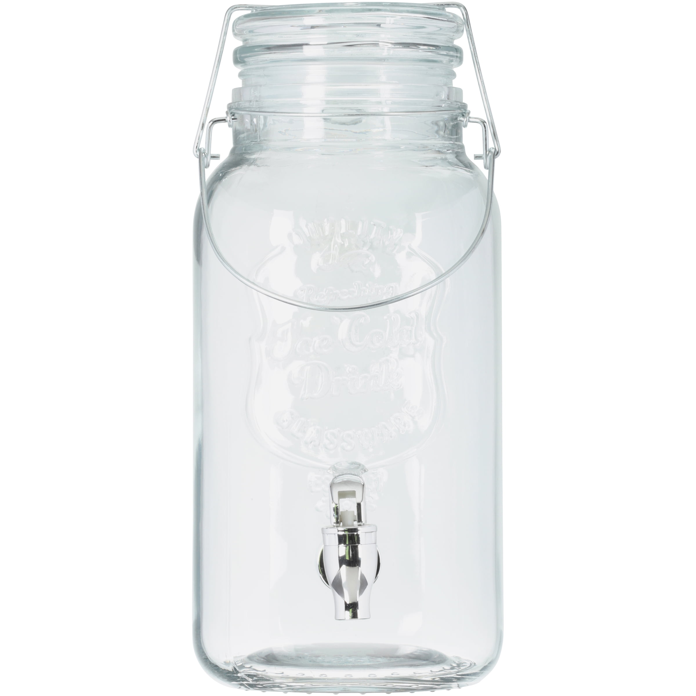 1 Gallon Beverage Dispenser,Glass mason jar drink dispenser,water dispenser with Stand and Leak Free Spigot,lemonade dispenser,Clear