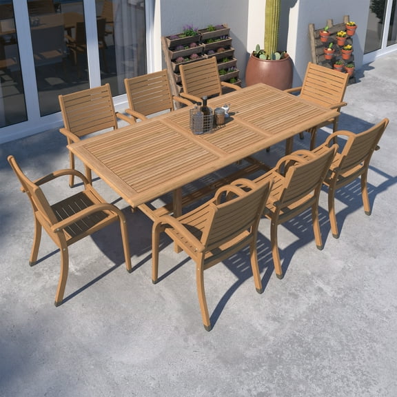 Urban Elements Petro 9-Piece Solid Teak 100% FSC Extendable Patio Dining Set