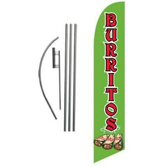Burritos Mexican Food Advertising Feather Banner Swooper Flag Sign with Flag Pole Kit and Ground Stake