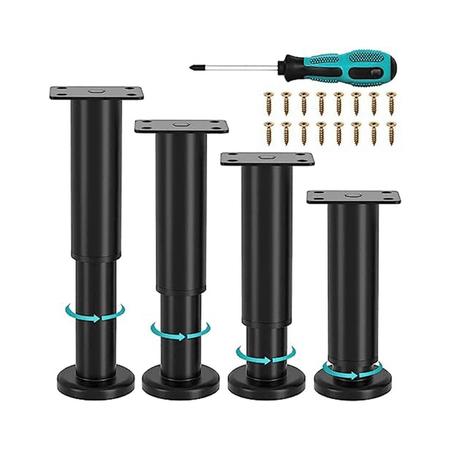 4 Pcs Pieds de Meubles Réglables en Métal Amélioré 4,72-7,08 Pouces, Pieds de Remplacement pour Lit Canapé Armoire Commode Table B