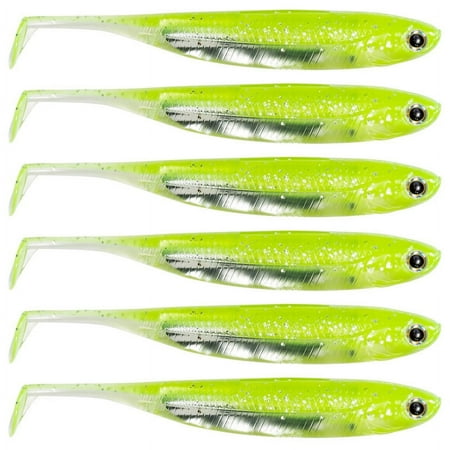 Dr.Fish 6pcs Fluorescent Green Fishing Swimbait Soft lure Plastic T Tail Bait Minnow Shad Body Lure Drop Shot Bass Trout Walleye