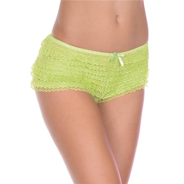 Music Legs 115-NEONGREEN Micro Mesh Lace Ruffle Trim Tanga Short - Neon Green