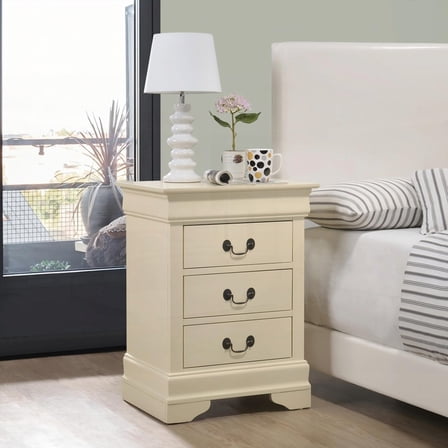 Traditional Beige 3-Drawer Nightstand – Fully Assembled for Bedroom