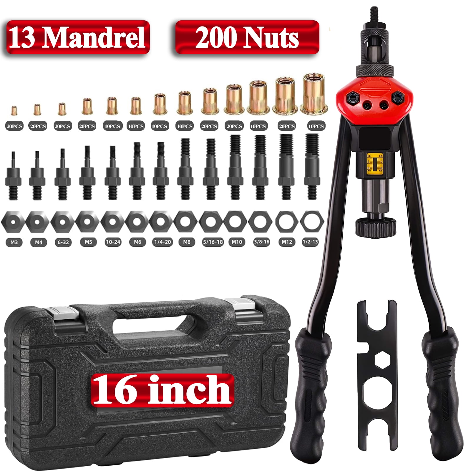 iMeshbean Rivet Nut Gun Kit Rivnut Setting Tools Nut Setter Tool Hand Blind Riveter 16"
