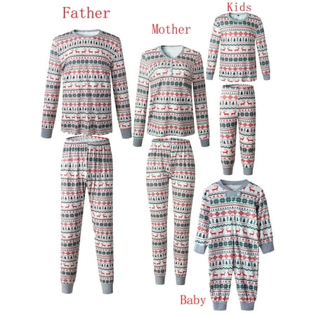 

AvoDovA Family Matching Christmas Pajamas Elk Tree Printing Nightwear Long Sleeve Long Pants Set