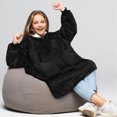 thumbnail image 2 of PAVILIA Wearable Blanket Sweatshirt for Kids Boy Girl, Warm Cozy Giant Hoodie with Two Pockets and Long Sleeves, Fleece Sherpa Oversized Hooded Blanket Pullover Gift for Teens Youths, Black, 2 of 6