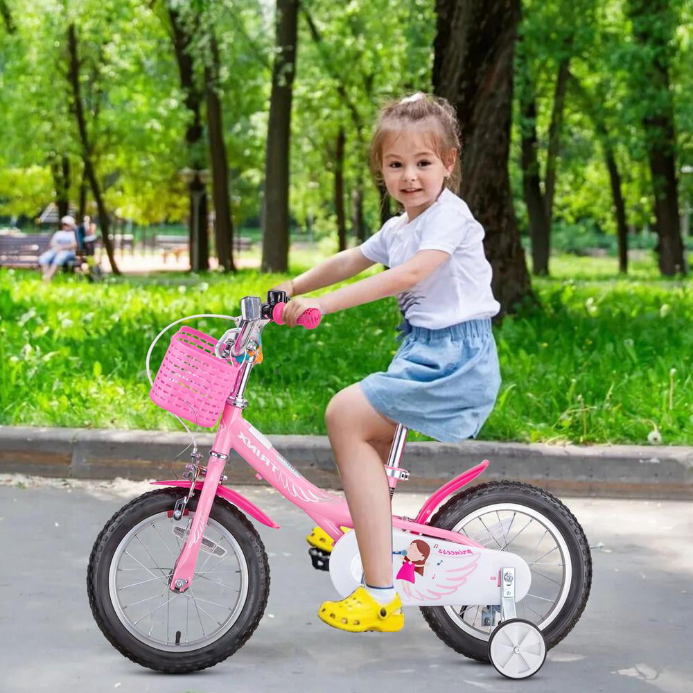 Pink Childrens Bicycle 16 Inch Kids Bike Removable Stabilisers & Double brake 