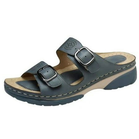

Woman Toe Orthopedic Comfy Sandals Summer Ladies Slippers Peep Toe Low Heel Sandals Open Toe Outdoor Slippers 37 Dark Blue
