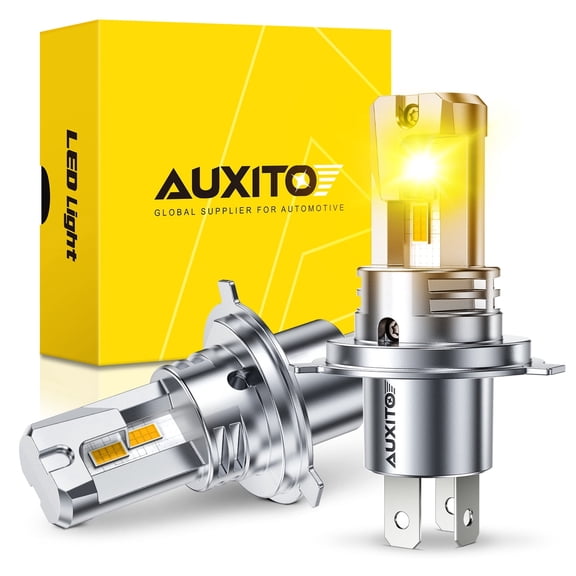 AUXITO Upgraded H4 9003 LED Headlight Bulb, 800% Super Bright, 3000K Golden Yellow Wireless H4 LED Bulbs, 9003 Headlight Bulb with Fan, Pack of 2