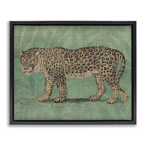 Stupell Industries Traditional Fierce Leopard on Green Black Floating Frame Canvas Art, 21 x 17, by June Erica Vess
