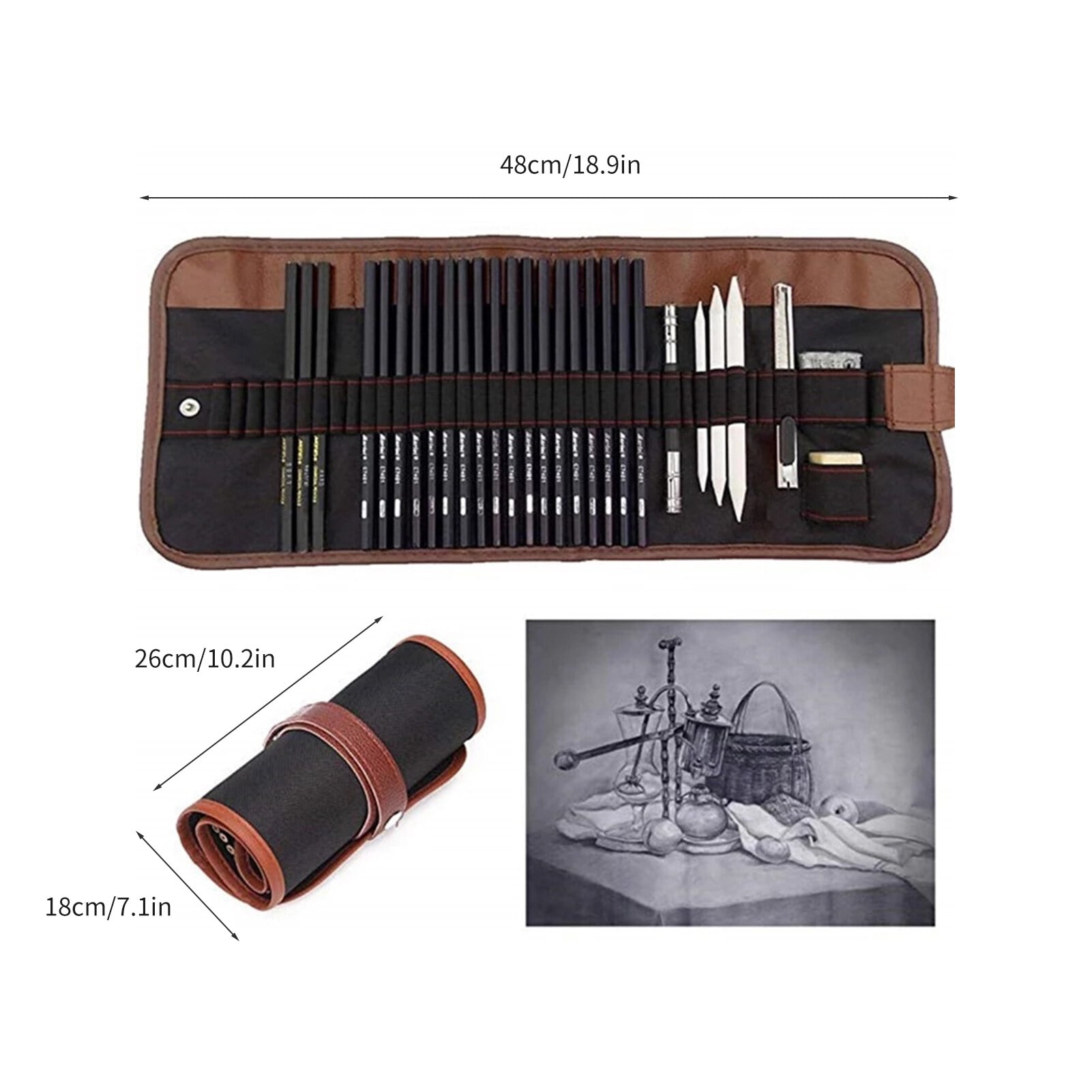 30PCS Pencil Set Drawing Sketching Charcoal Pencil Art Professional Art Supplies with Storage Pouch Bag Portrait Drawing Tool Great Gift for Adults Students Beginners And Artists
