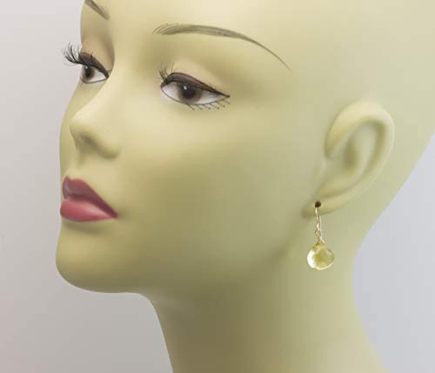 14k Yellow Gold Filled Citrine Earrings Yellow Faceted Heart Dainty Simple Dangles Drops Designed for Adult Women