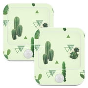 ALAZA Cactus Cacti Geometric Exotic Cute Night Lights Plug into Wall -2 Pack, Motion Sensor & Dusk to Dawn Sensor, Adjustable Brightness & Warm White