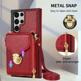 thumbnail image 3 of ELEHOLD Crossbody Wallet Case for Samsung Galaxy S22 Ultra,Premium Leather Case with Card Holders Zipper Pocket Metal Snap Stand Function Detachable Shoulder Strap Luxury Case for Women,Red, 3 of 7