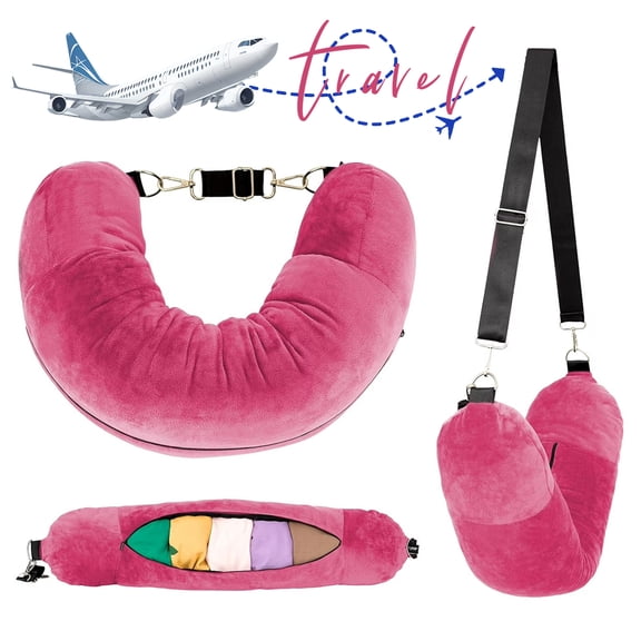 Genreen 28.34inch * 7.48inch Travel Neck Pillow Stuffable with Clothes, Stuffable Neck Pillow for Travel, Packable Fillable Storage Bag for Airplane