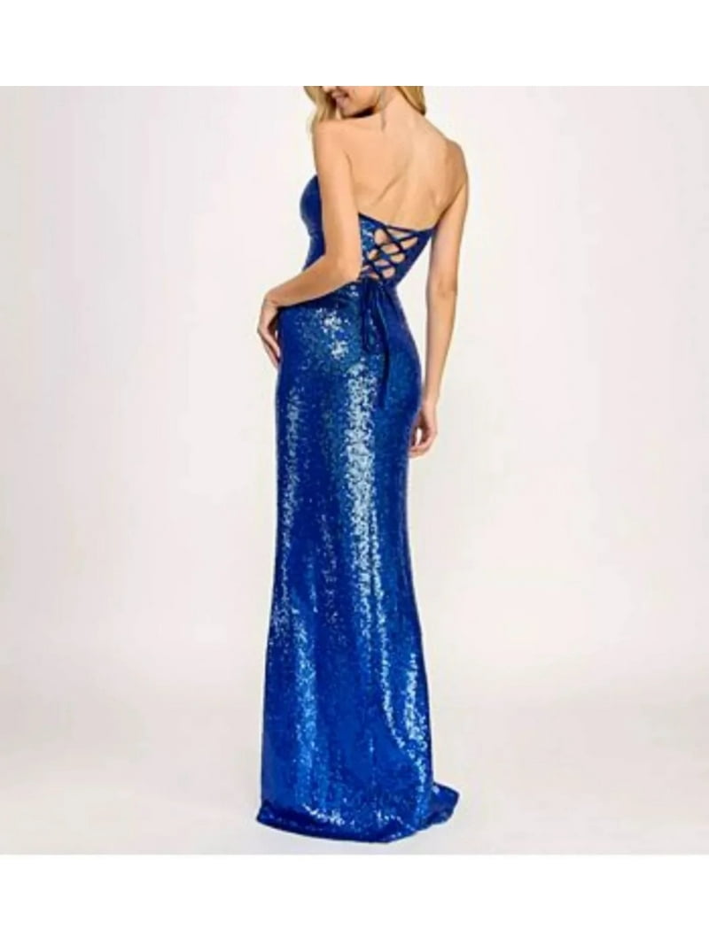 Emerald Sundae Womens Juniors Lace-Up Back Strapless Evening Dress