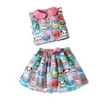 thumbnail image 2 of Esaierr Kids Toddler Girls Summer Dress Outfits 4-7years Old Baby Sleeveless Shirt Skirt Sets Cartoon Printed Button down Shirt Top + A-Line Skirt Set, 2 of 8