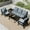 Black Frame/Grey Cushion, variant on FOOWIN 4-Piece Patio Furniture Set, HDPE Outdoor Conversation Set with 4 Seating & Cushions, Perfect Patio Sofa Set for Garden, Porch, Backyard, Teak Frame with Beige Cushion
