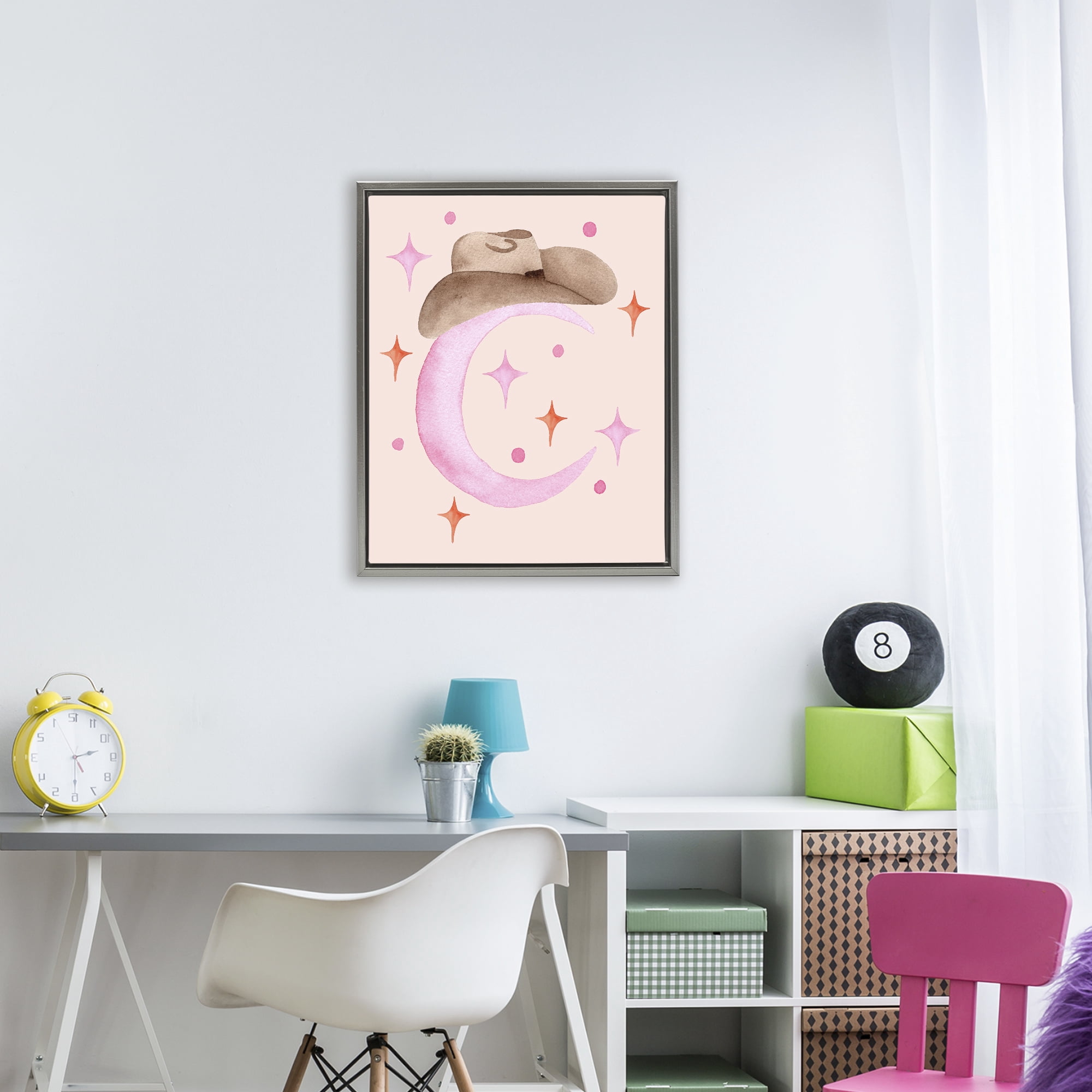 Moon Cowgirl Hat Gray Framed Floater Canvas Wall Art, design by Nina Jacobs