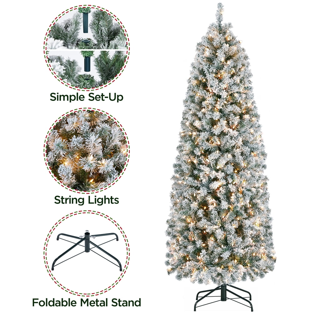 Renwick 6ft Prelit Flocked Pencil Christmas Tree with Foldable Stand, Green