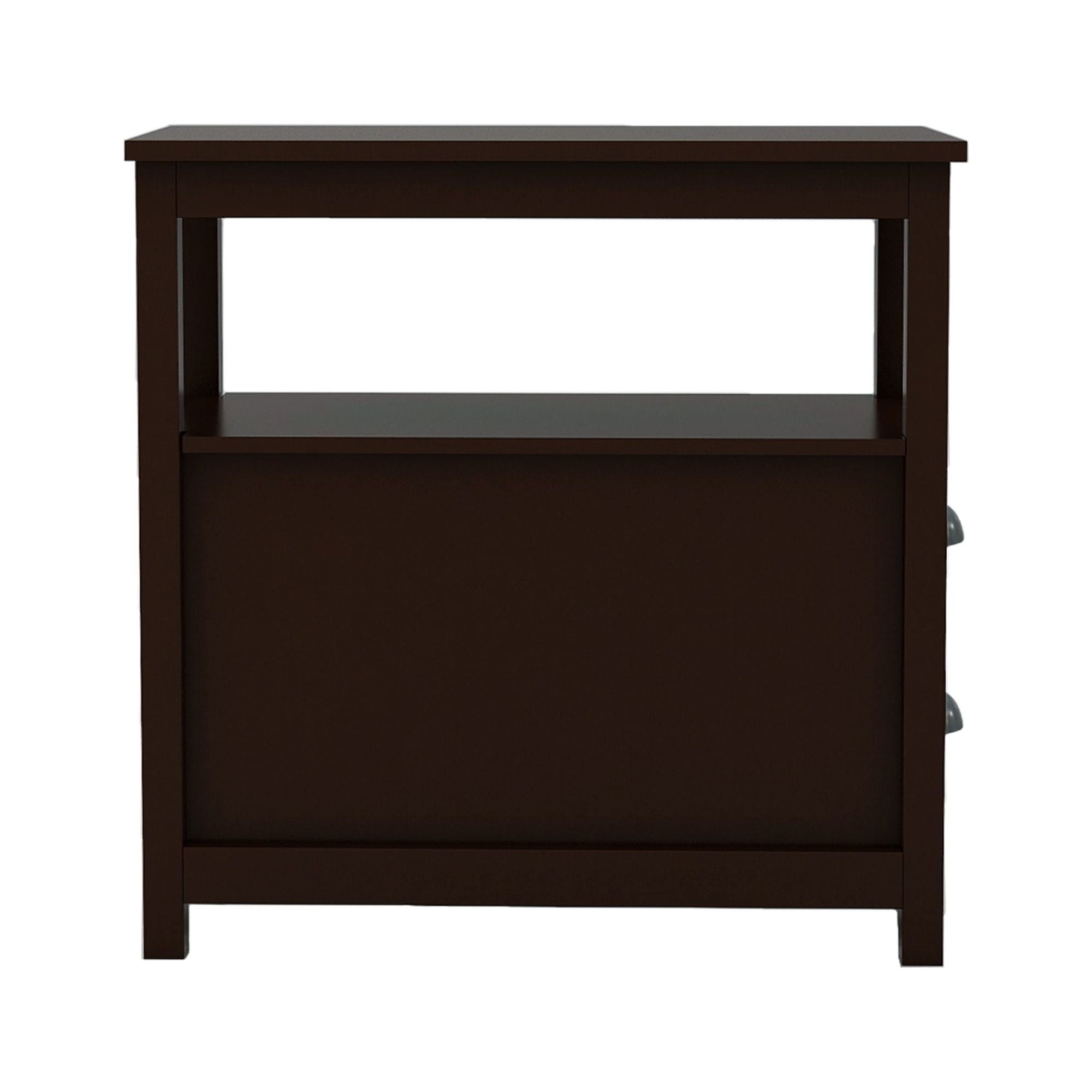 End Table Narrow Nightstand With Two Drawers And Open Shelf-Brown