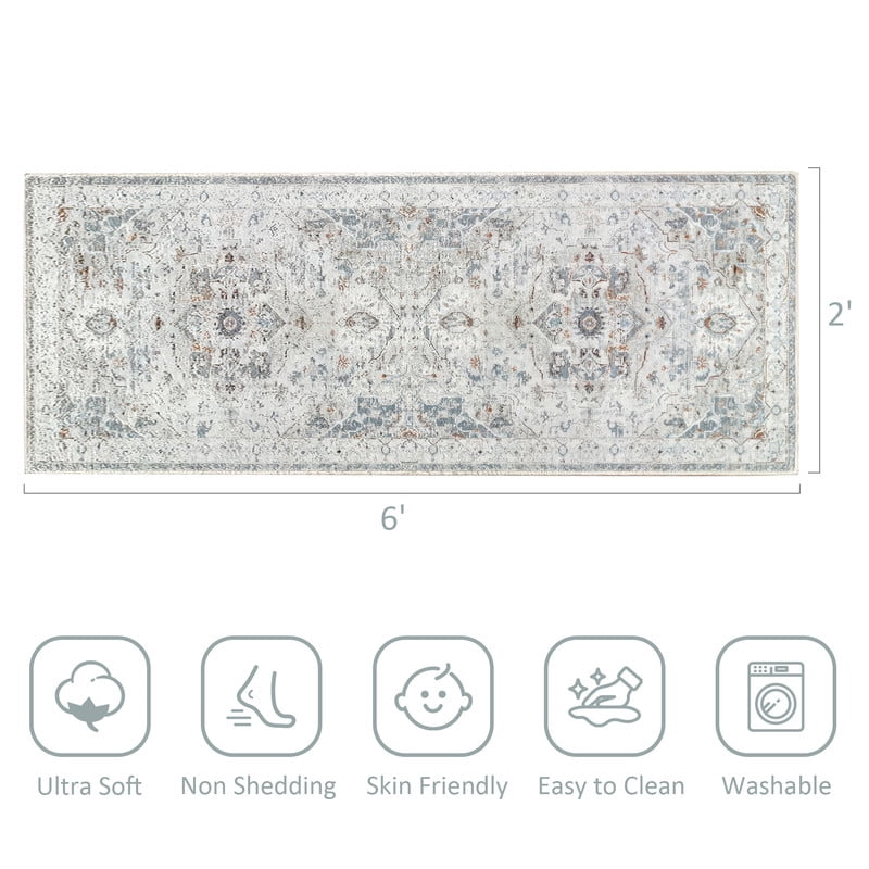 Aonewoe 2x6 Boho Runner Rug for Hallway Non Slip Washable Kitchen Runner Rug Soft Carpet Rug Runners for Hallway Kitchen Bathroom Bedroom Entryway