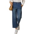 thumbnail image 5 of Women Elastic Waist Casual Wide Leg Jeans Ankle Barrel Capri Denim Pants, 5 of 7