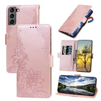Dteck for Samsung S21 FE Case, Galaxy S21 FE 5G Wallet Case, Embossed Lotus Pattern PU Leather Folio Flip Stand Magnetic Shockproof Protective Cover for Samsung Galaxy S21 FE 5G 6.4 inch, Rosegold