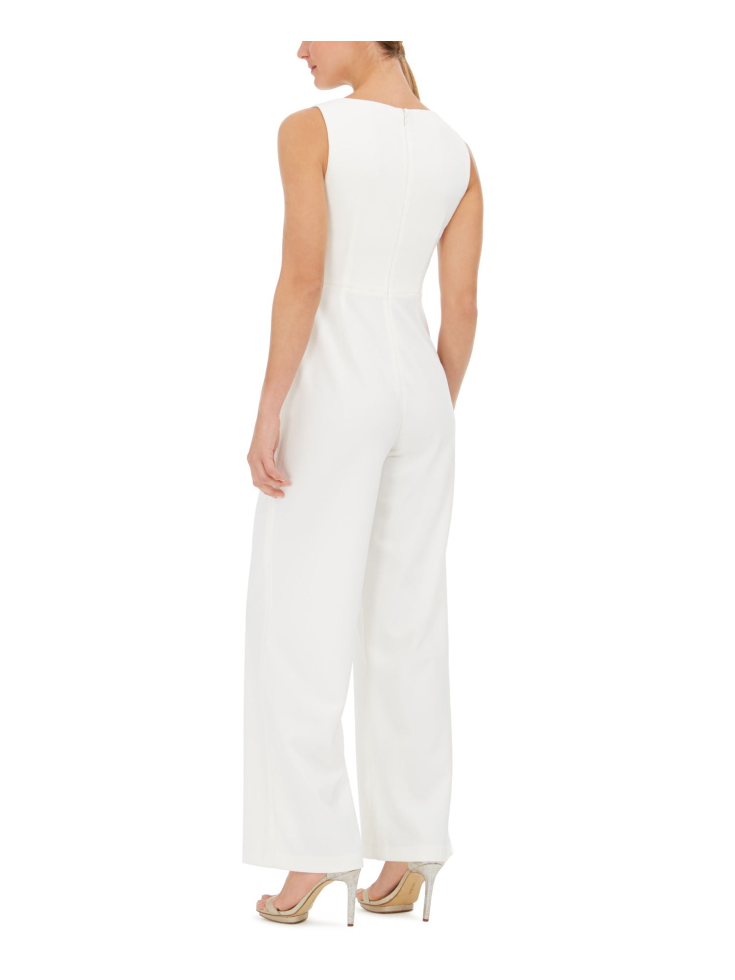 CALVIN KLEIN Womens White Sleeveless Jewel Neck Jumpsuit Size: 4 -  