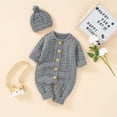 thumbnail image 4 of KAUOD Toddler Knit Jumpsuits with Hat Button down Crochet Ribbed Plain Sweater Rompers Baby Boys Thick Warm Bodysuits, 4 of 9