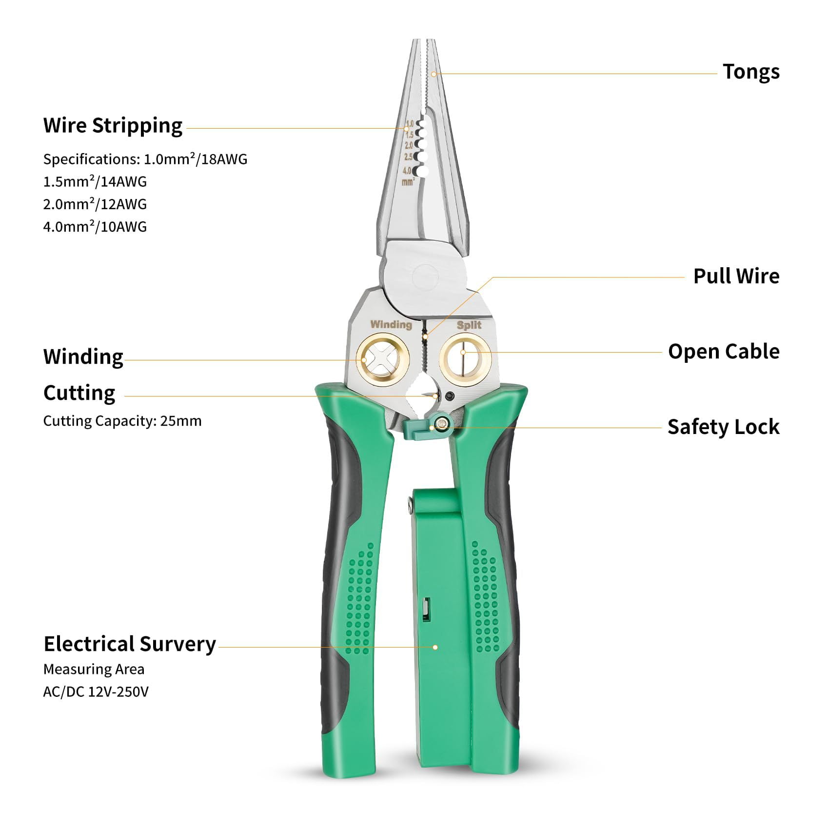 Yl-YANG 8 in 1 Wire Stripper with Voltage Tester, New Multi-function Electric Wire Stripping Tool for Cutting and Pulling Pliers, Electrician Repair Tool
