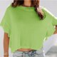 thumbnail image 3 of Top de punto de manga corta con cuello redondo para mujer, suéter elegante de manga con volantes de Color liso, blusa para citas, 3 of 5